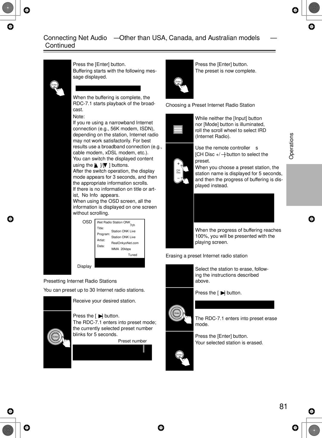 Integra RDC-7.1 instruction manual Presetting Internet Radio Stations, Choosing a Preset Internet Radio Station 