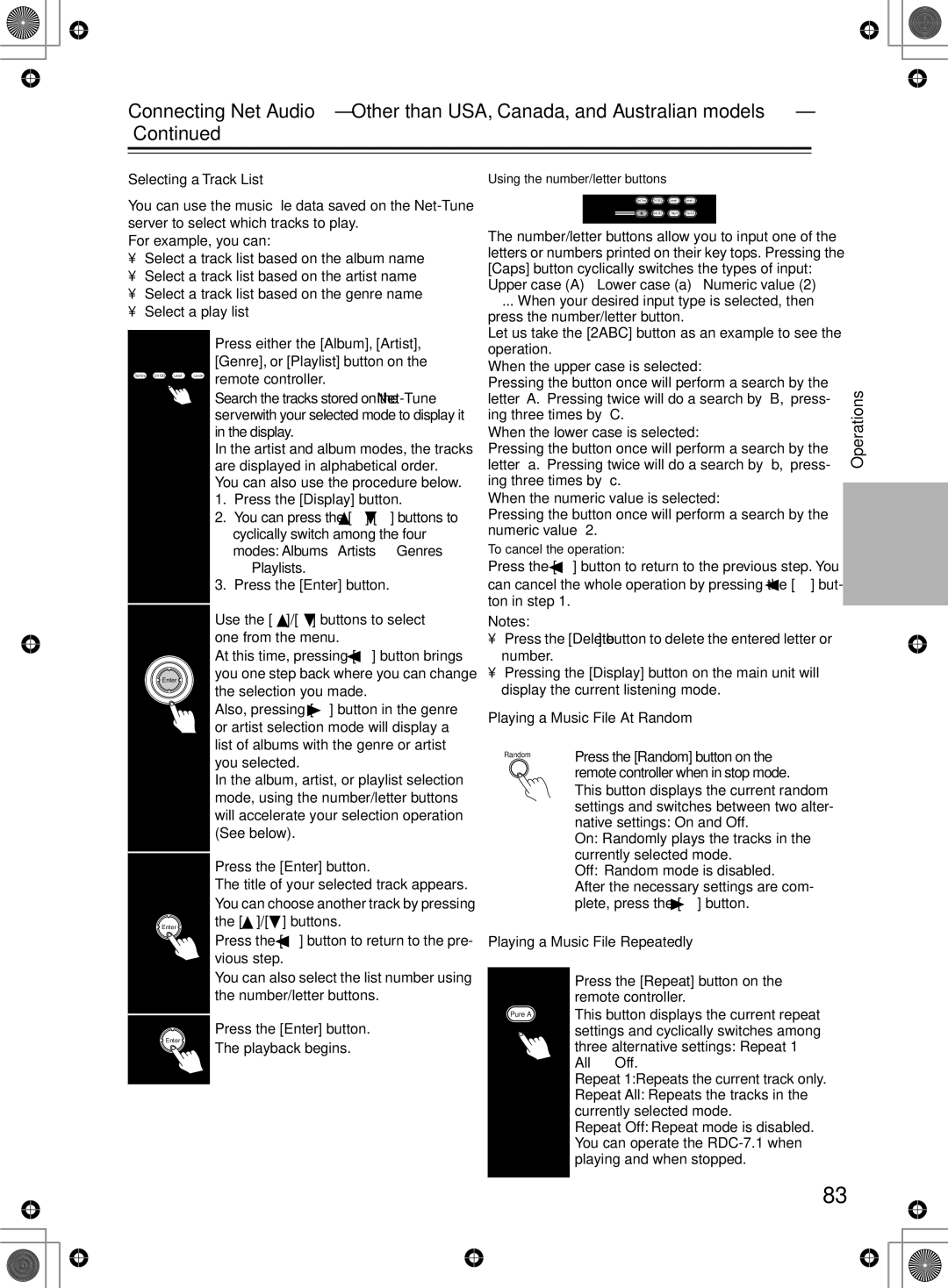 Integra RDC-7.1 instruction manual Selecting a Track List, Playing a Music File At Random, Playing a Music File Repeatedly 