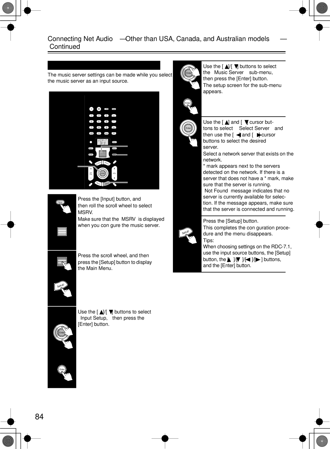 Integra RDC-7.1 instruction manual Conﬁguring the Music Server 