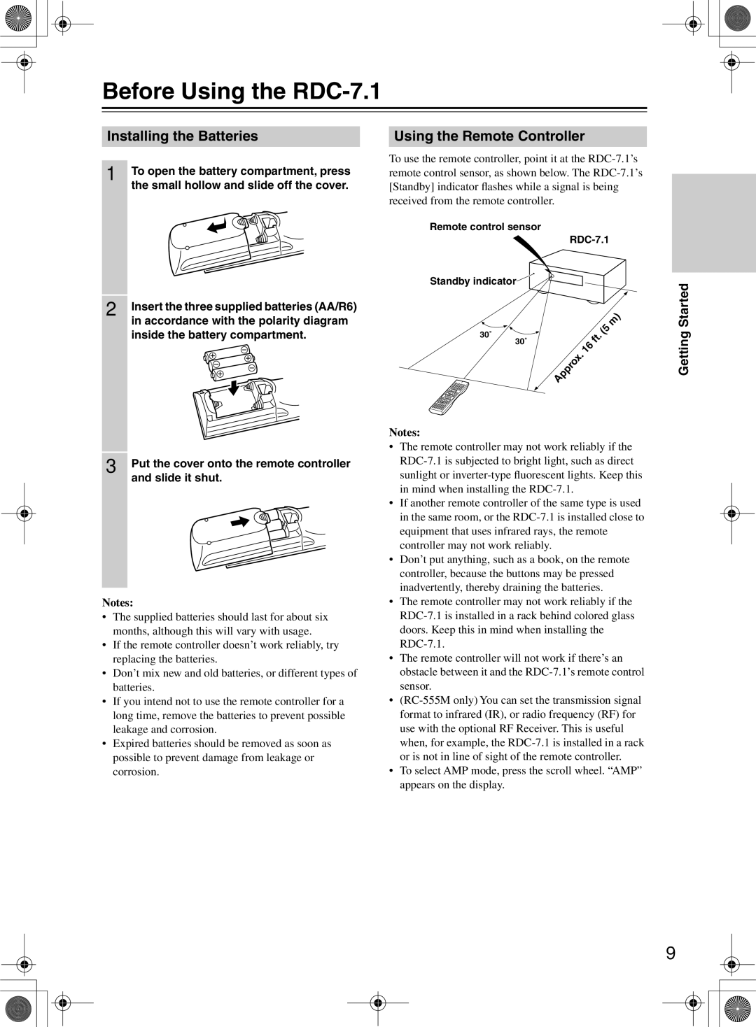 Integra instruction manual Before Using the RDC-7.1, Installing the Batteries, Using the Remote Controller 