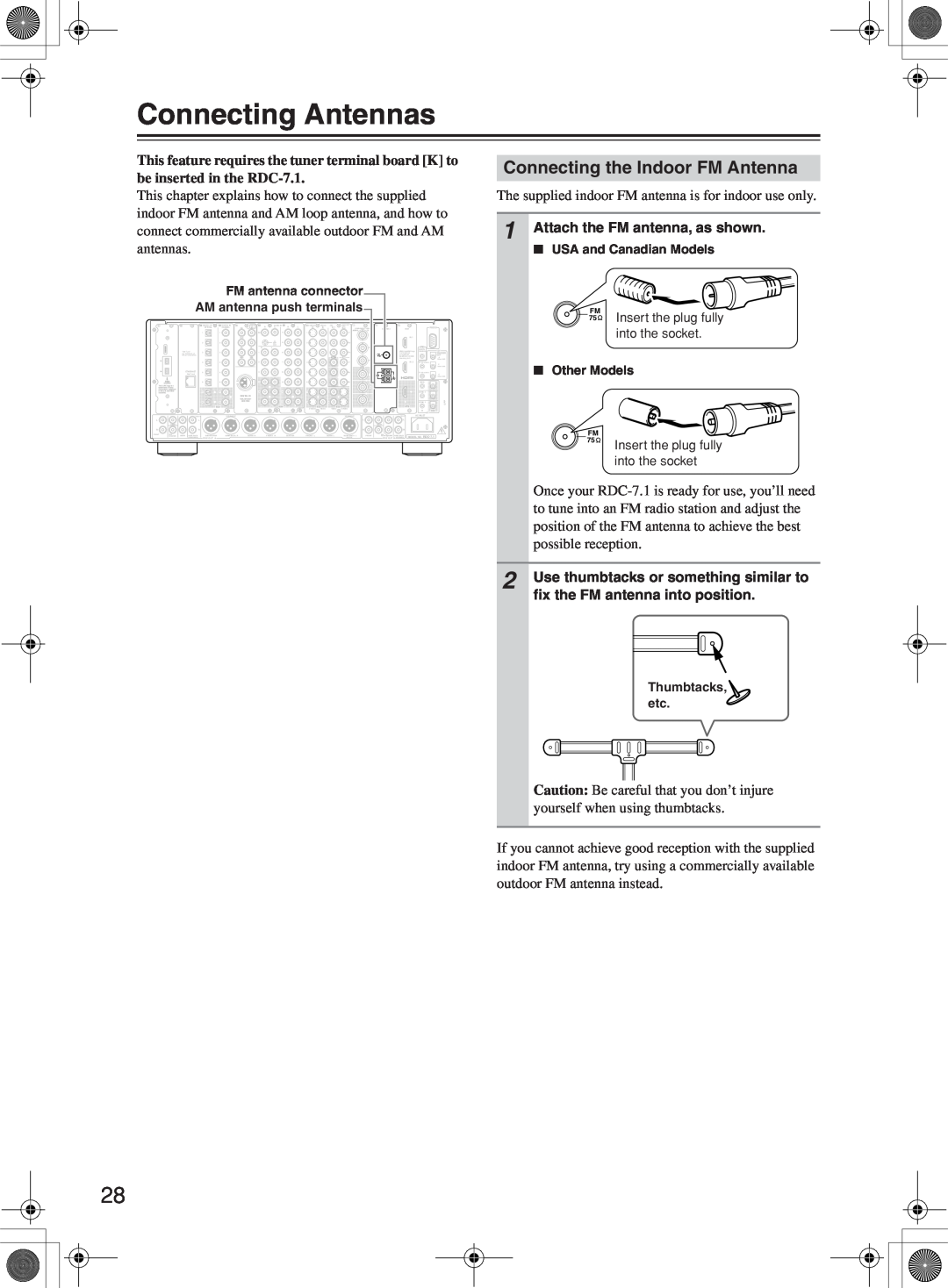 Integra RDC-7.1 instruction manual Connecting Antennas, Connecting the Indoor FM Antenna 