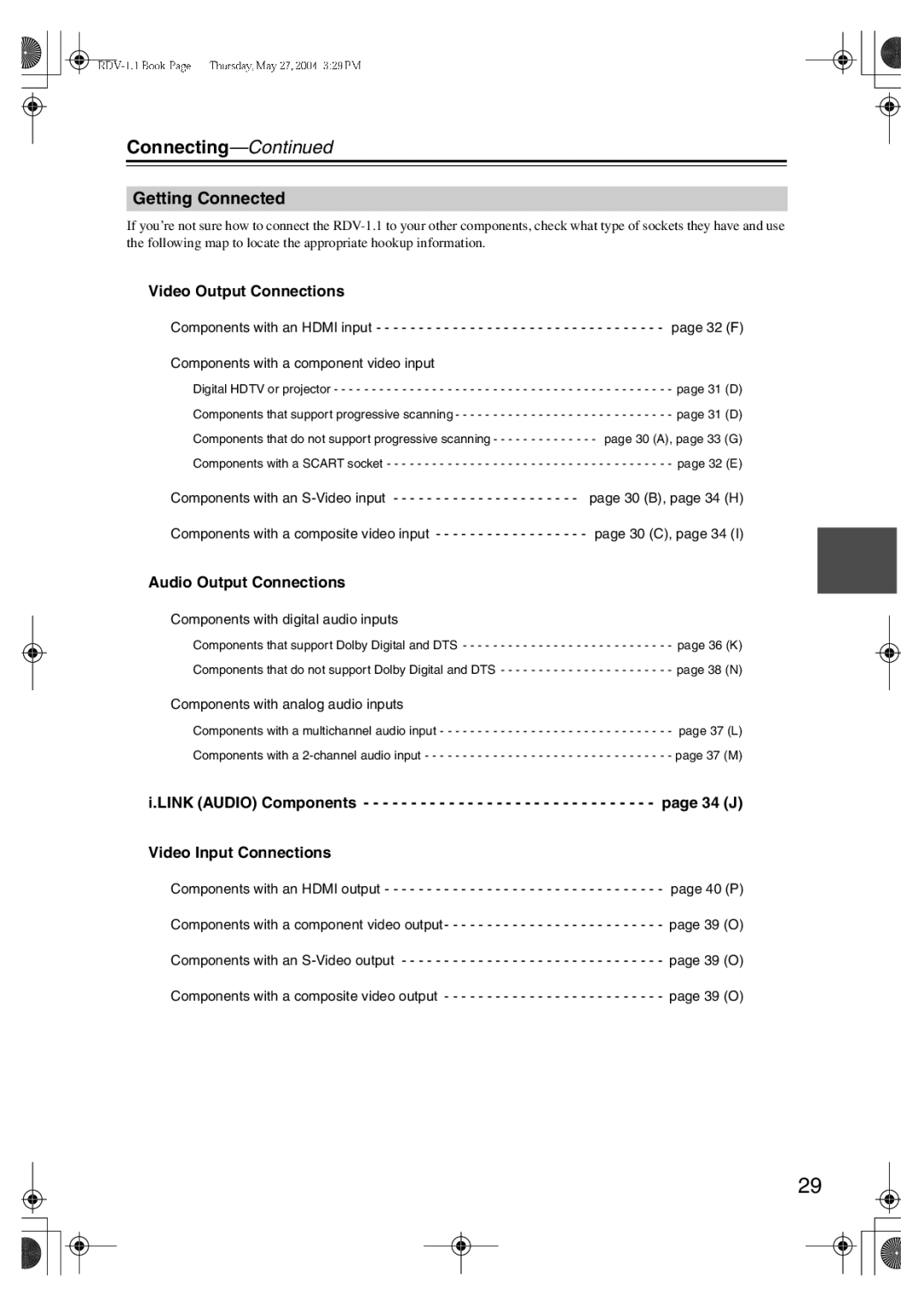 Integra RDV-1.1 instruction manual Getting Connected, Video Output Connections 