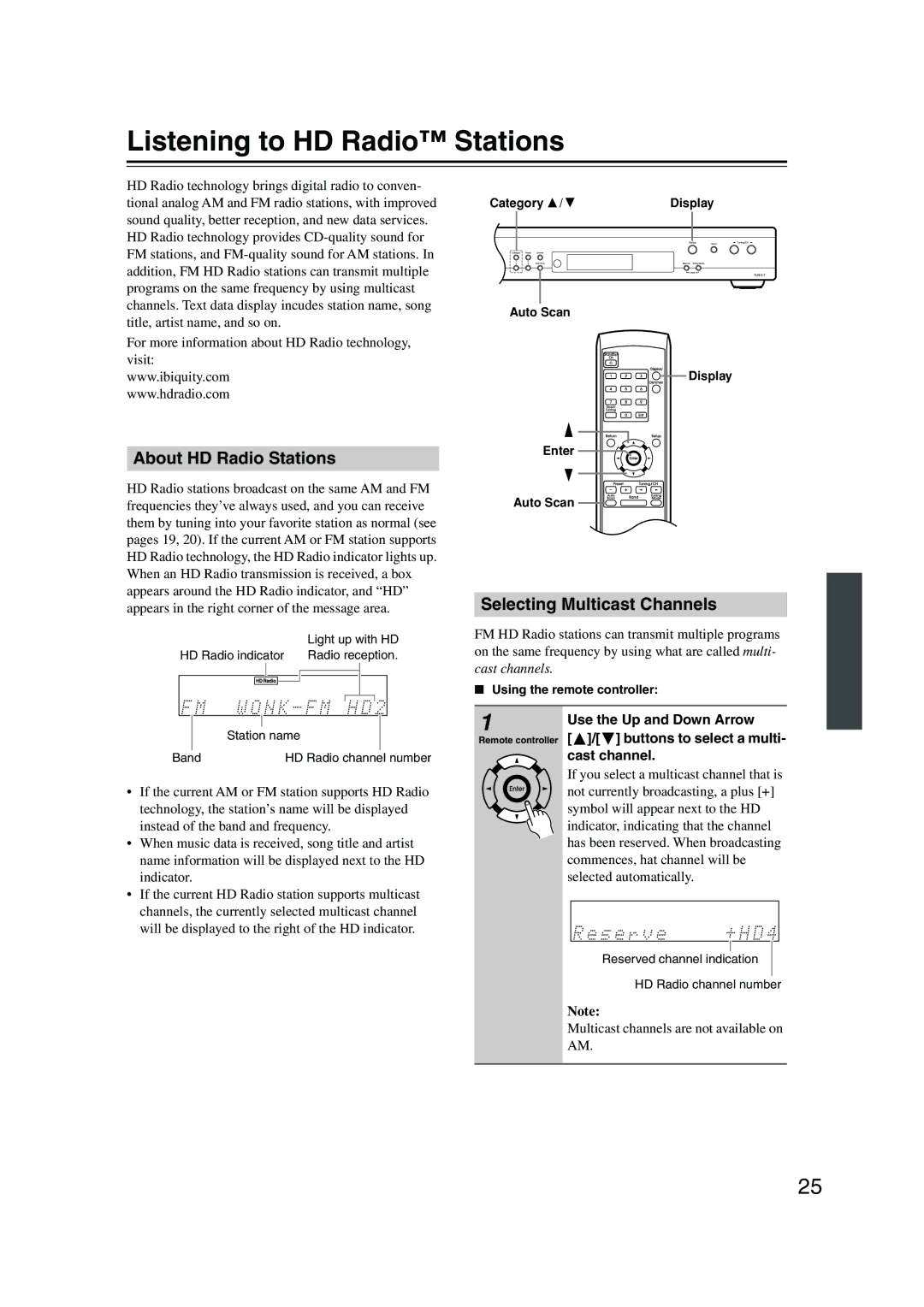 Integra TUN-3.7 instruction manual Listening to HD Radio Stations, About HD Radio Stations, Selecting Multicast Channels 