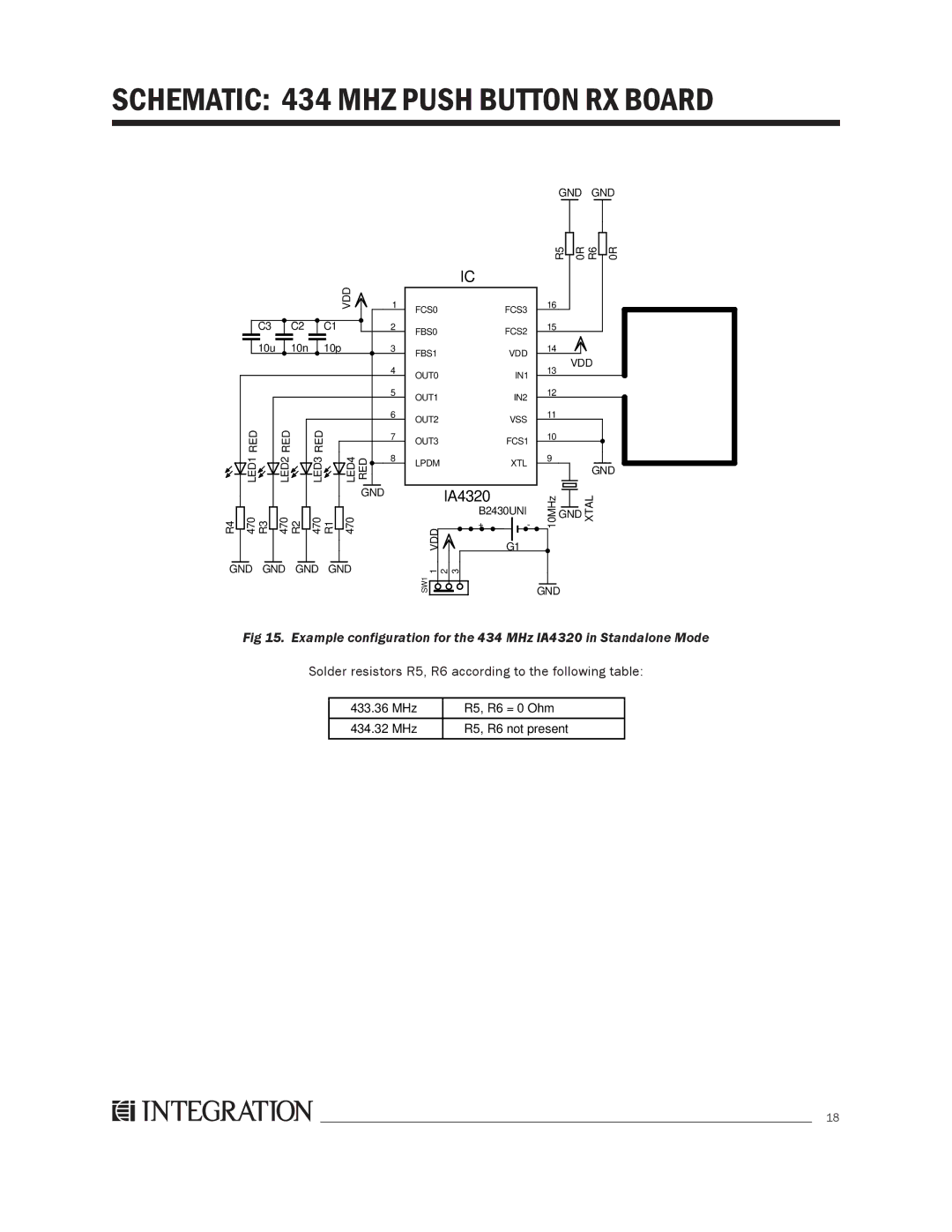 Integration 2.0r manual Schematic 434 MHZ Push Button RX Board, IA4320 