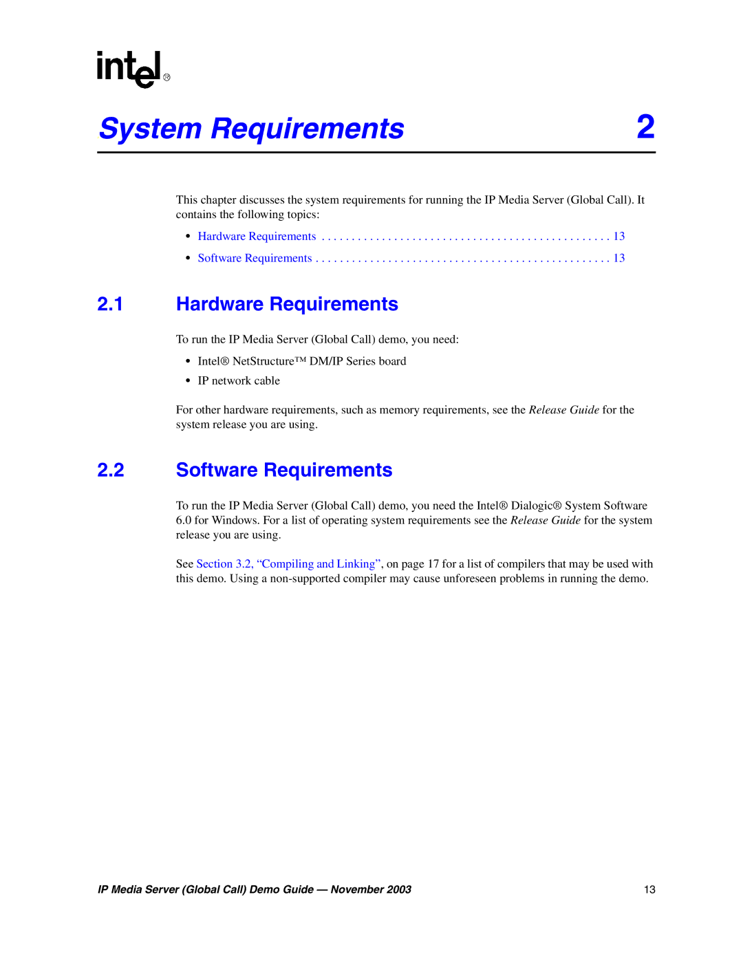 Intel 05-2065-002 manual System2 Requirements, Hardware Requirements, Software Requirements 