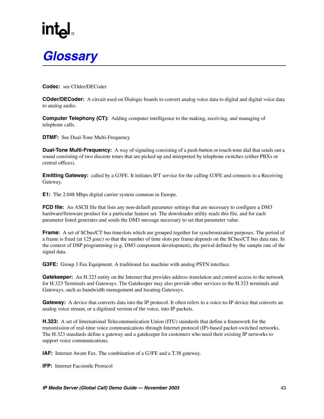 Intel 05-2065-002 manual Glossary 