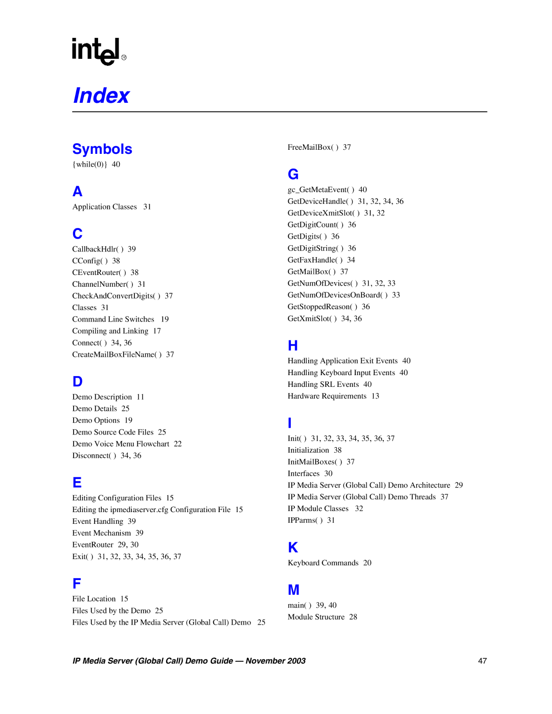 Intel 05-2065-002 manual Index, Symbols 