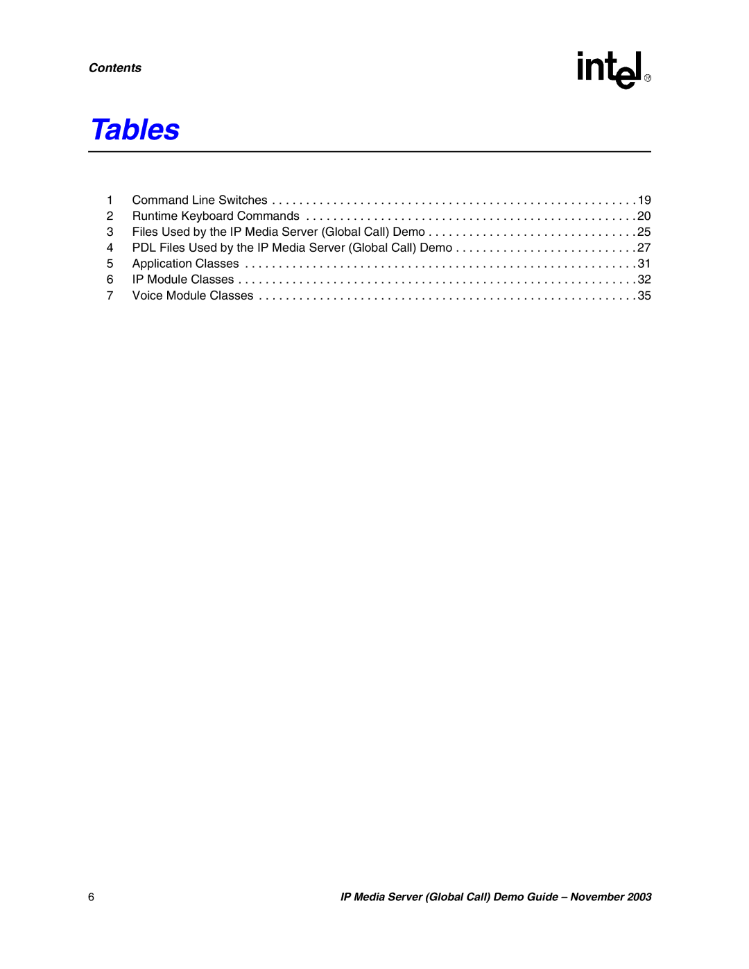 Intel 05-2065-002 manual Tables 