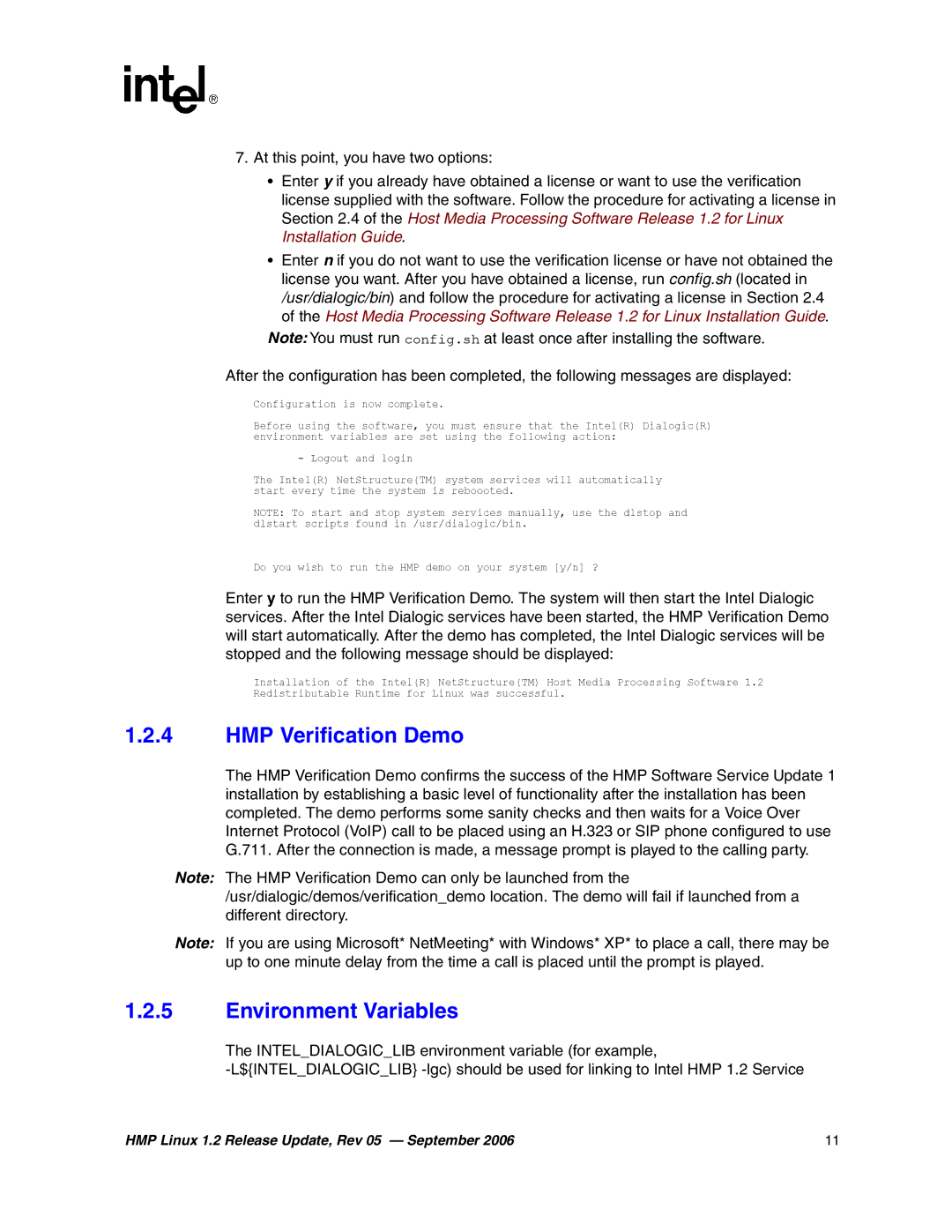 Intel 05-2352-005 manual HMP Verification Demo, Environment Variables 