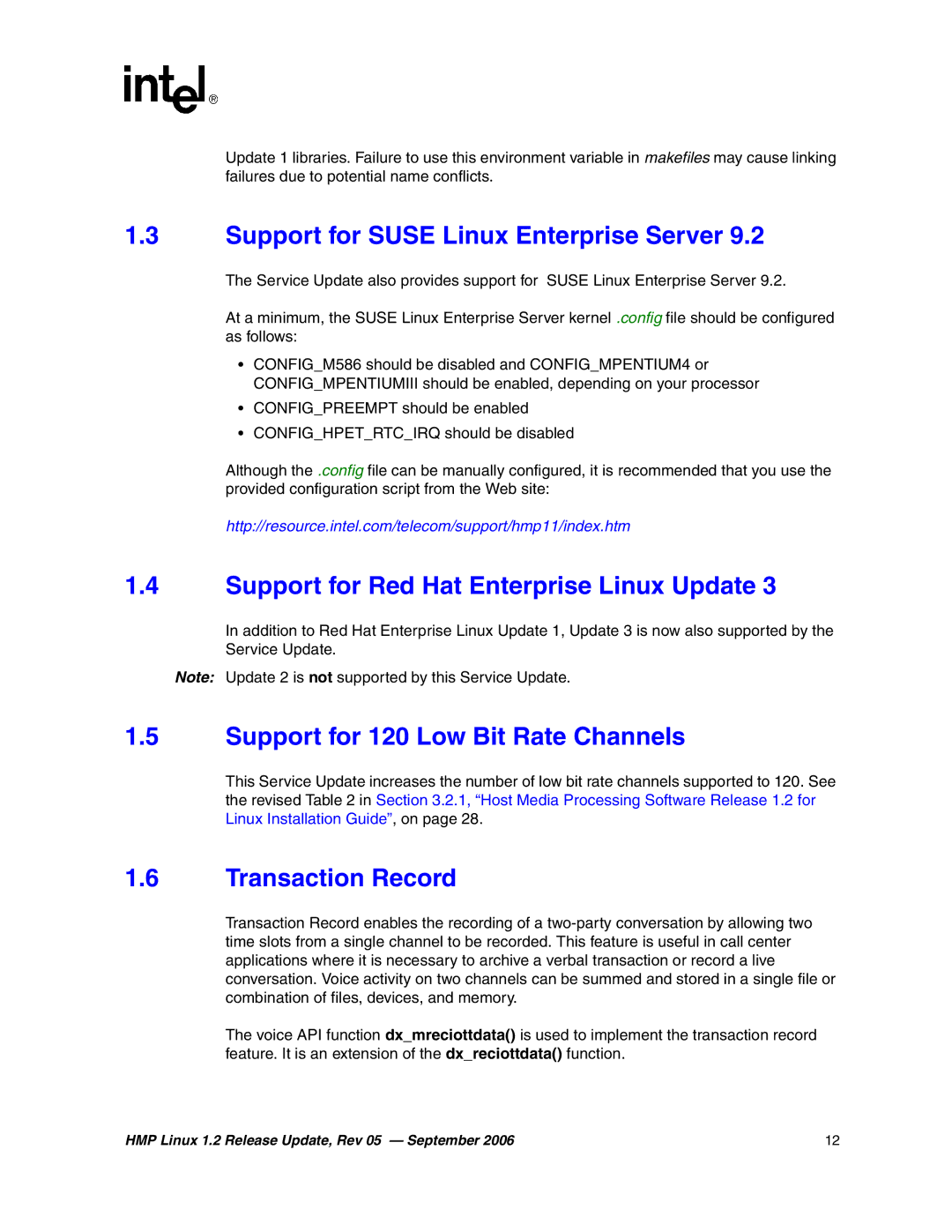 Intel 05-2352-005 manual Support for Suse Linux Enterprise Server, Support for Red Hat Enterprise Linux Update 