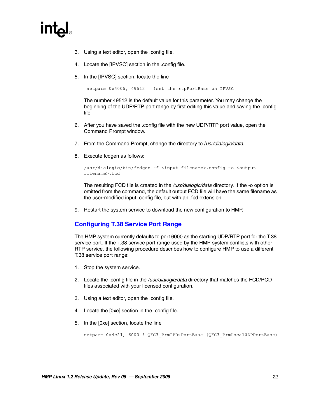 Intel 05-2352-005 manual Configuring T.38 Service Port Range 