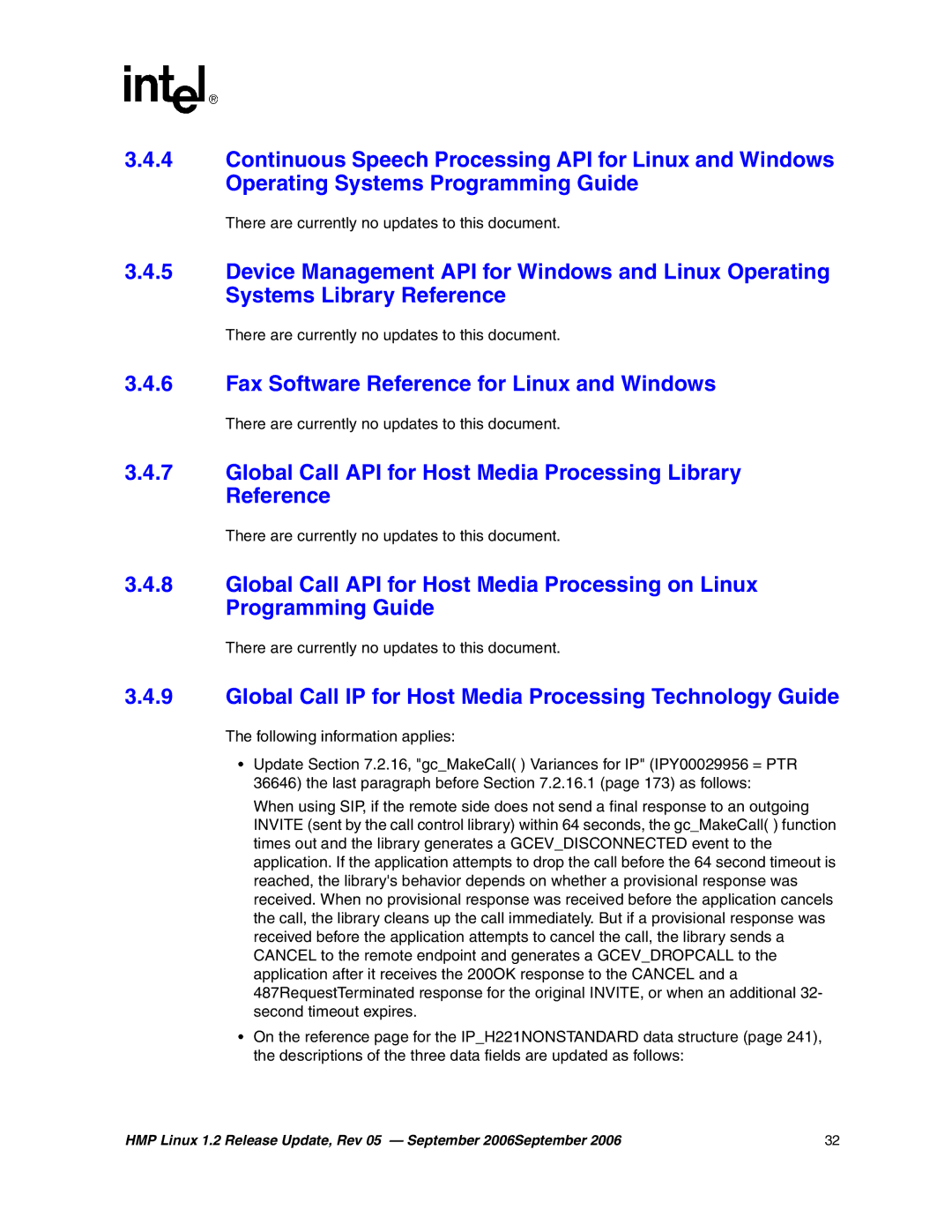 Intel 05-2352-005 Fax Software Reference for Linux and Windows, Global Call IP for Host Media Processing Technology Guide 