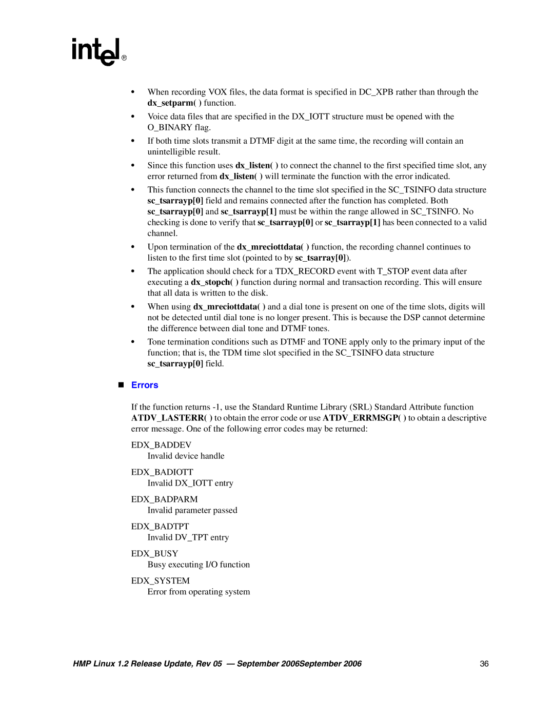 Intel 05-2352-005 manual „ Errors 