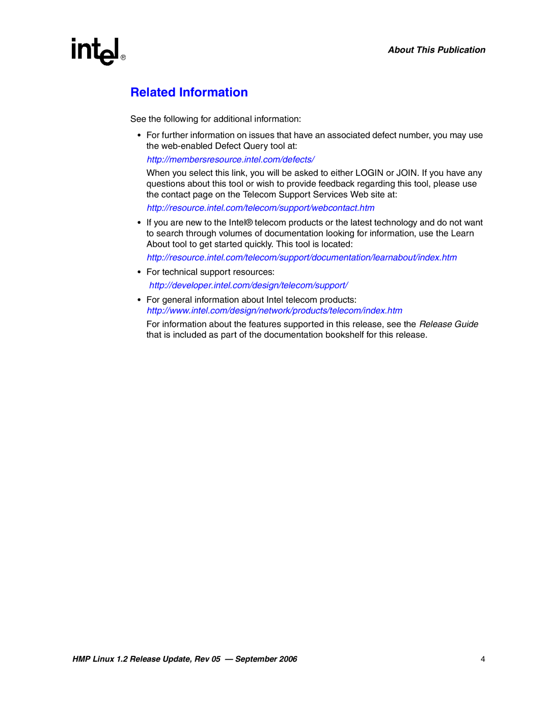 Intel 05-2352-005 manual Related Information 