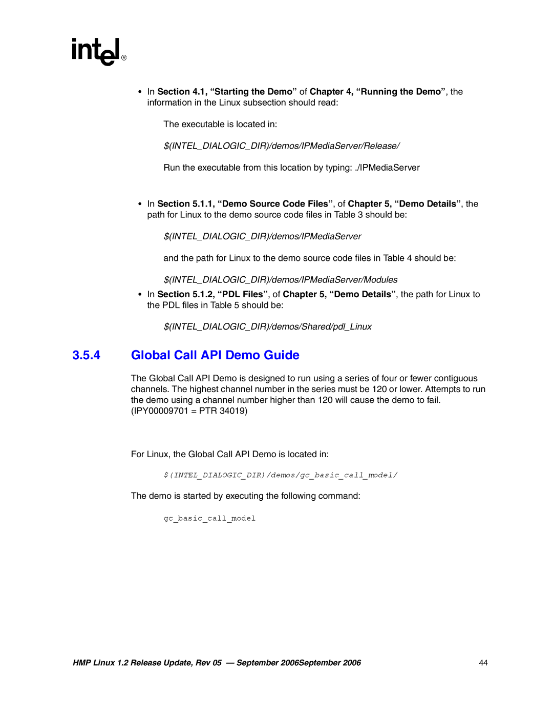Intel 05-2352-005 manual Global Call API Demo Guide 