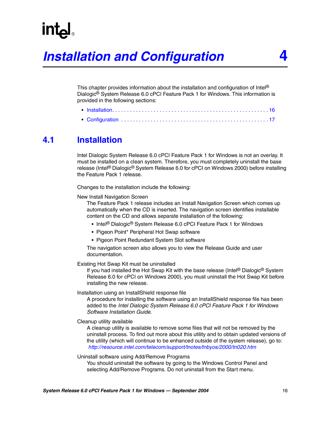 Intel 05-2372-001 manual Installation4 Configuration 