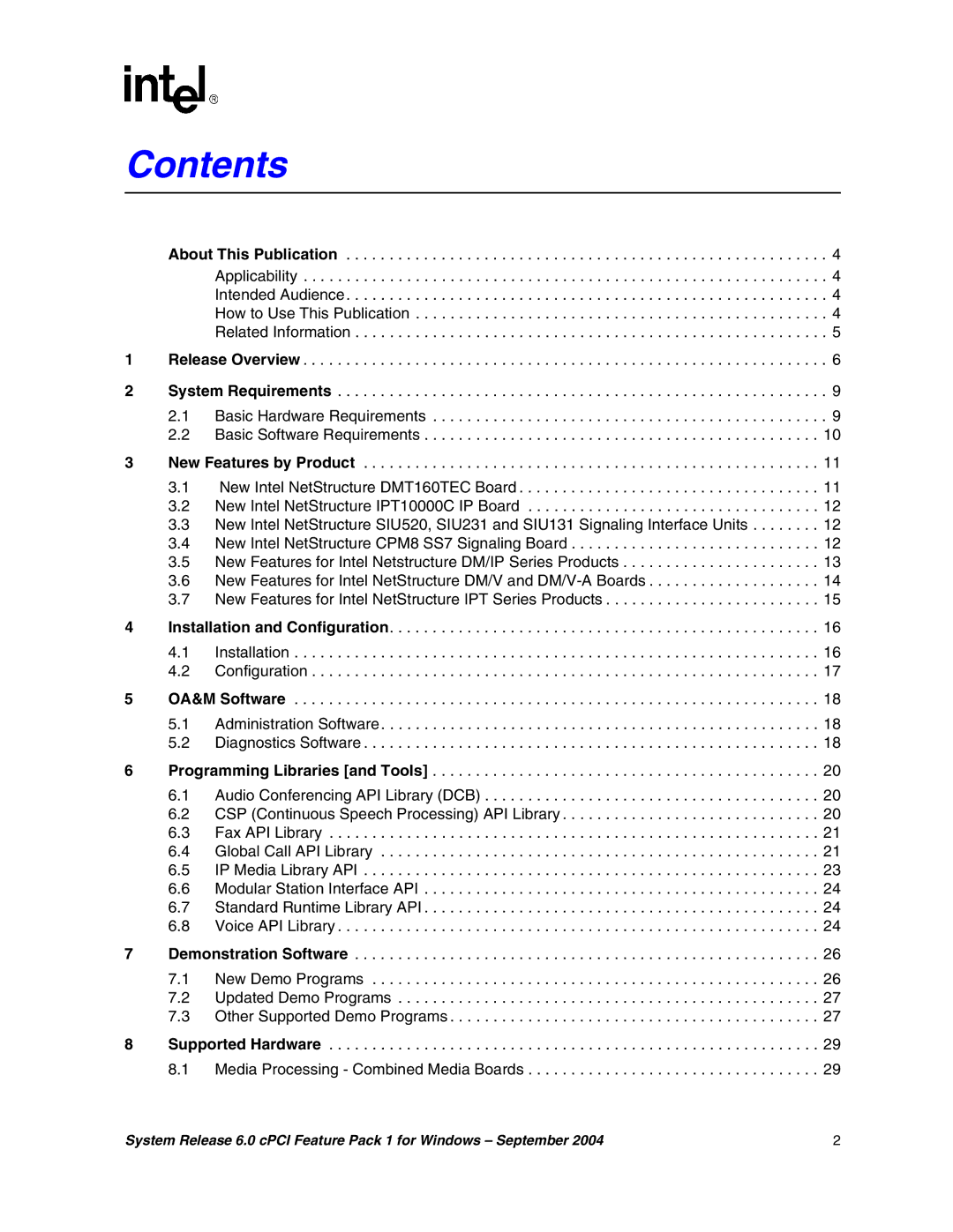 Intel 05-2372-001 manual Contents 