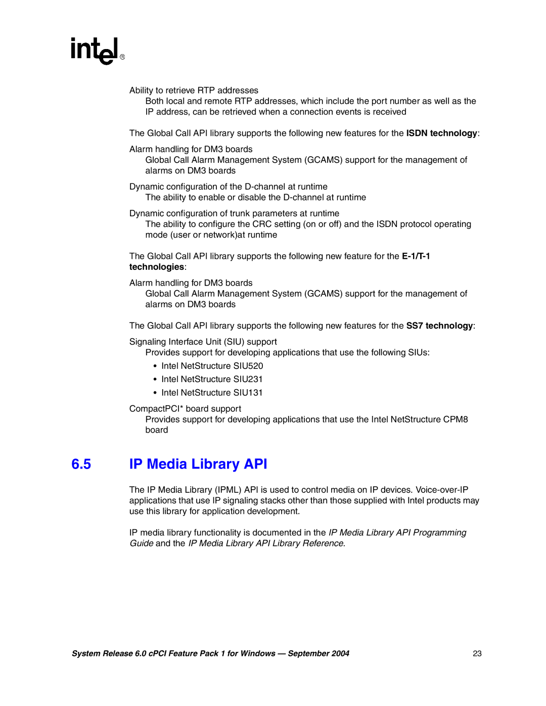Intel 05-2372-001 manual IP Media Library API 