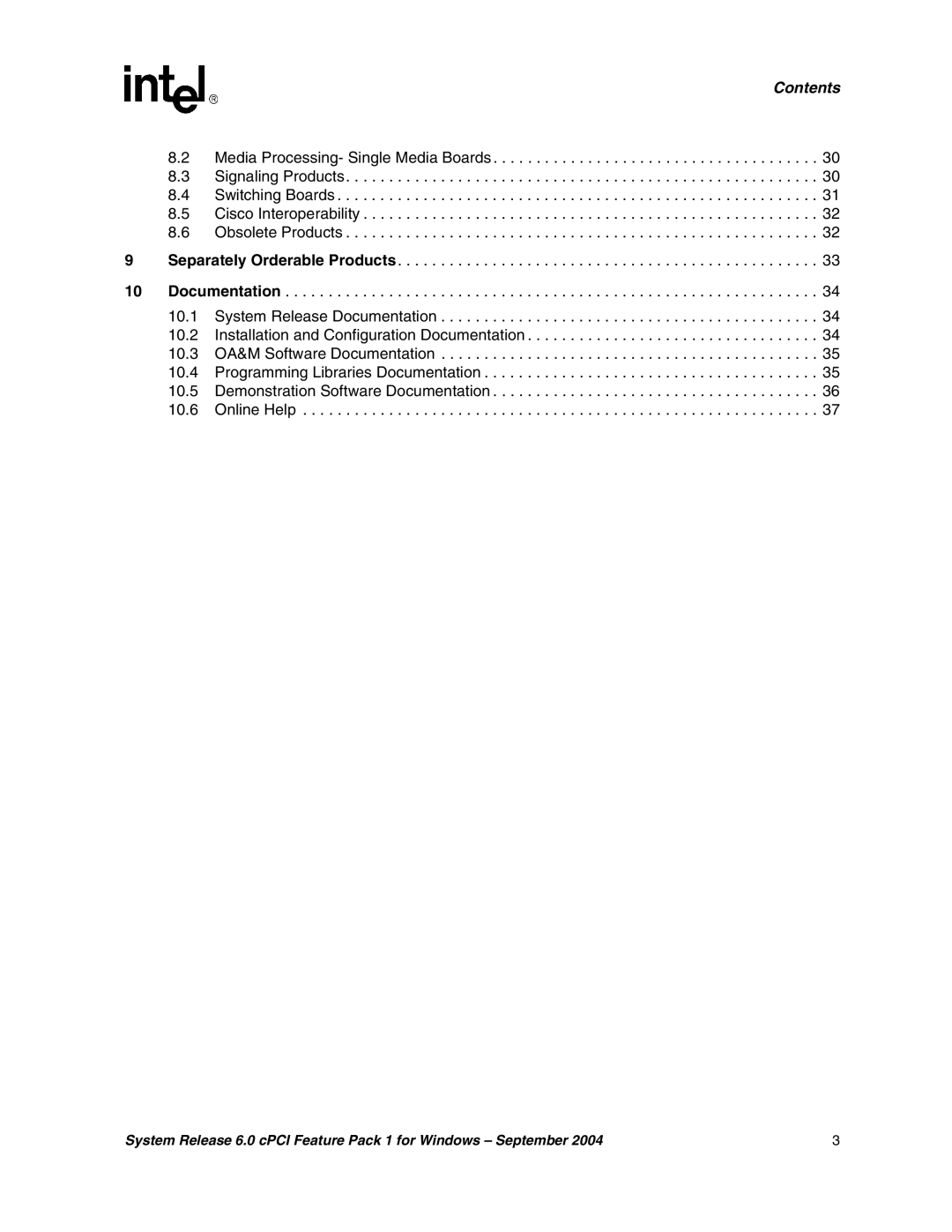 Intel 05-2372-001 manual Contents 