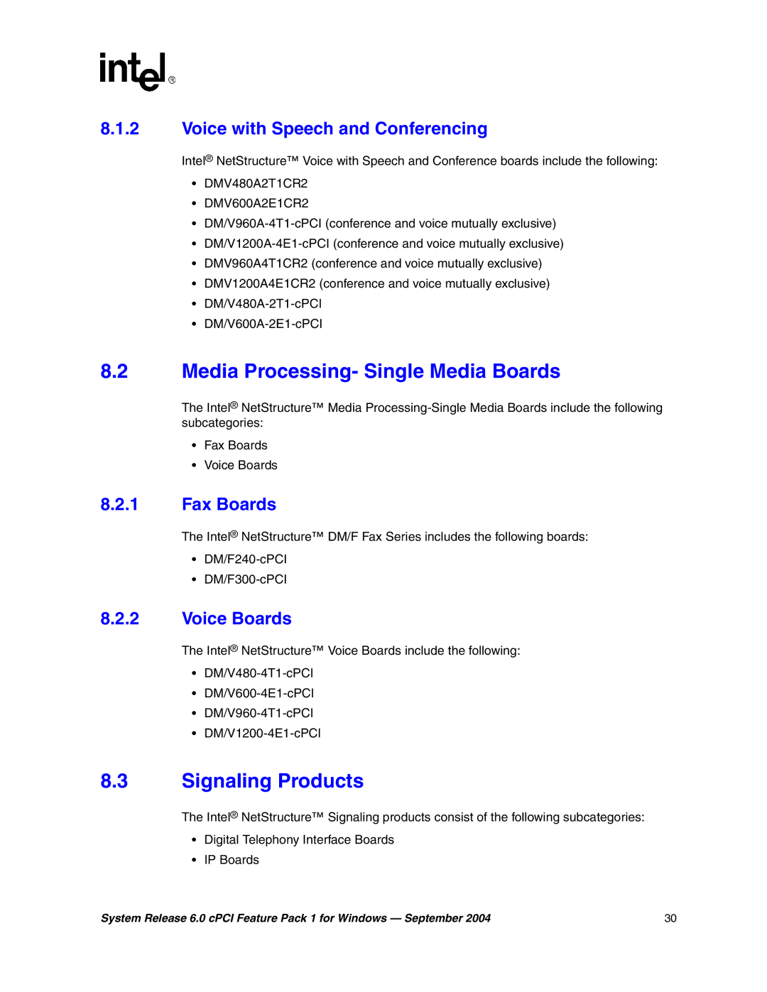 Intel 05-2372-001 manual Media Processing- Single Media Boards, Signaling Products 