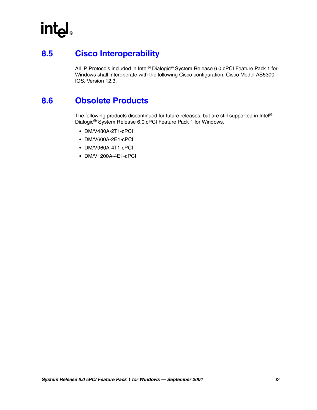 Intel 05-2372-001 manual Cisco Interoperability, Obsolete Products 