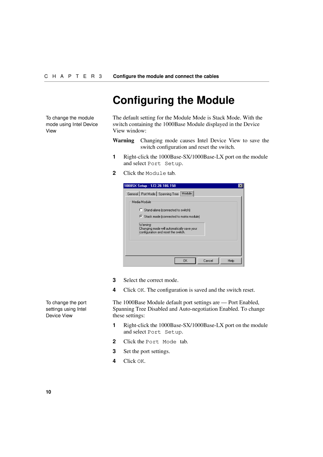 Intel 1000LX, 1000SX manual Conﬁguring the Module 