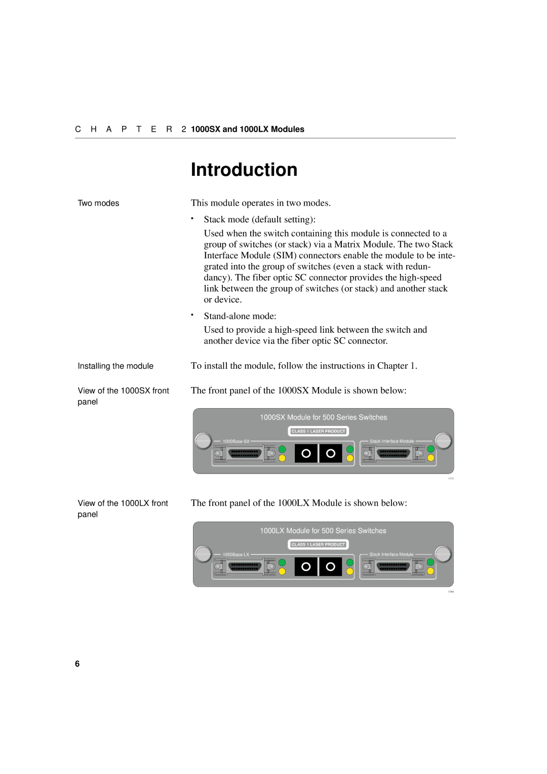 Intel 1000LX manual Introduction, Front panel of the 1000SX Module is shown below 