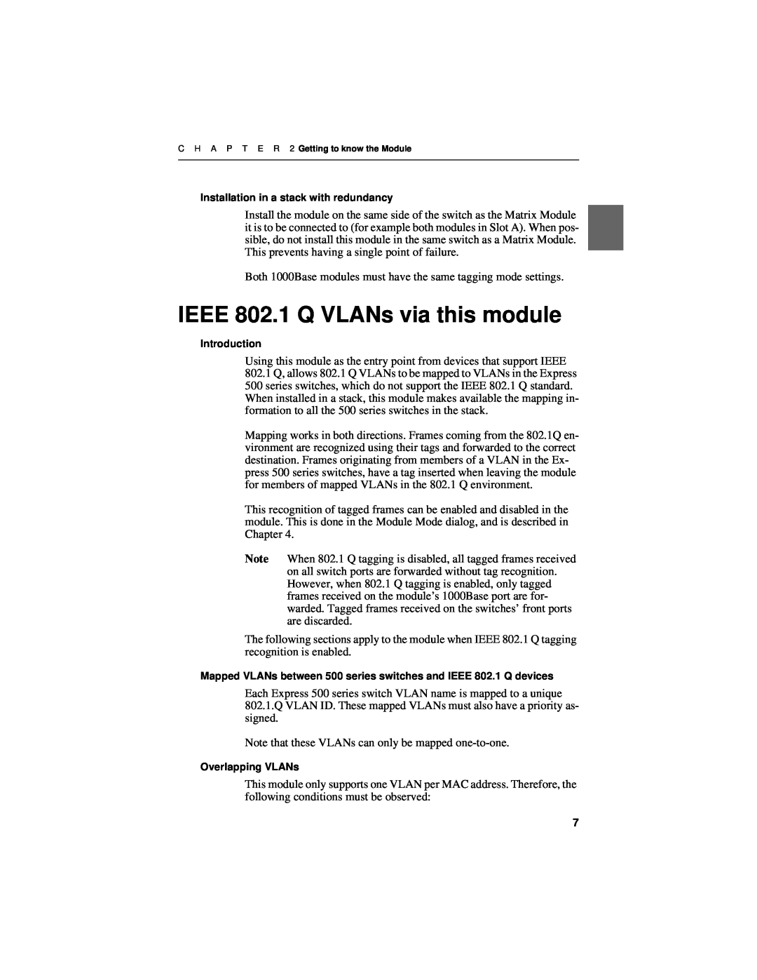 Intel 1000SX manual IEEE 802.1 Q VLANs via this module 