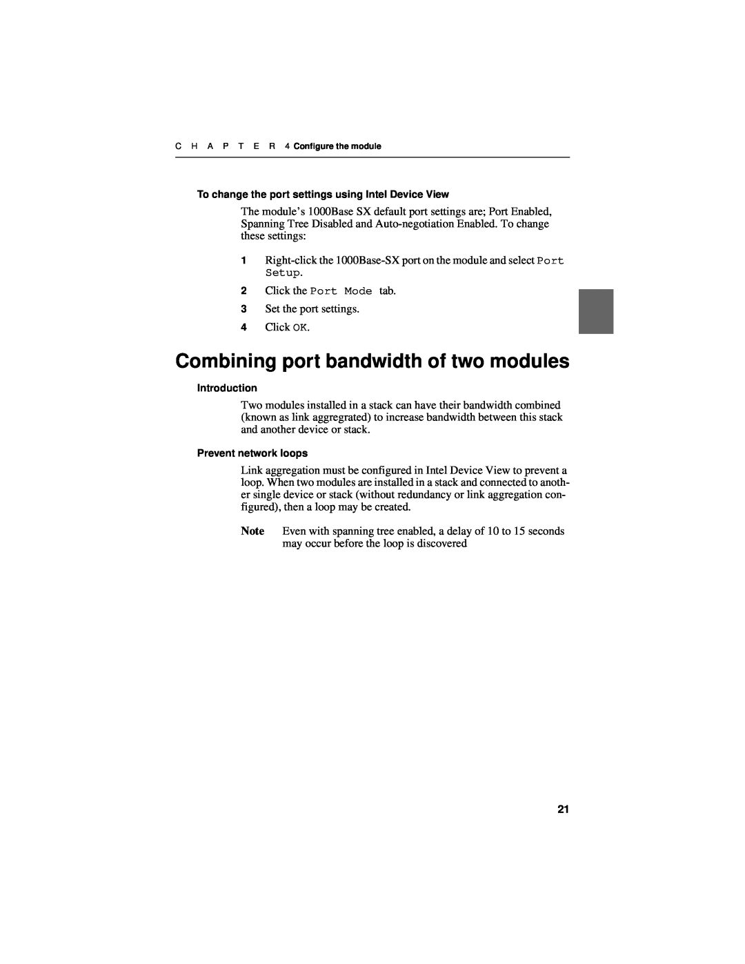 Intel 1000SX manual Combining port bandwidth of two modules 