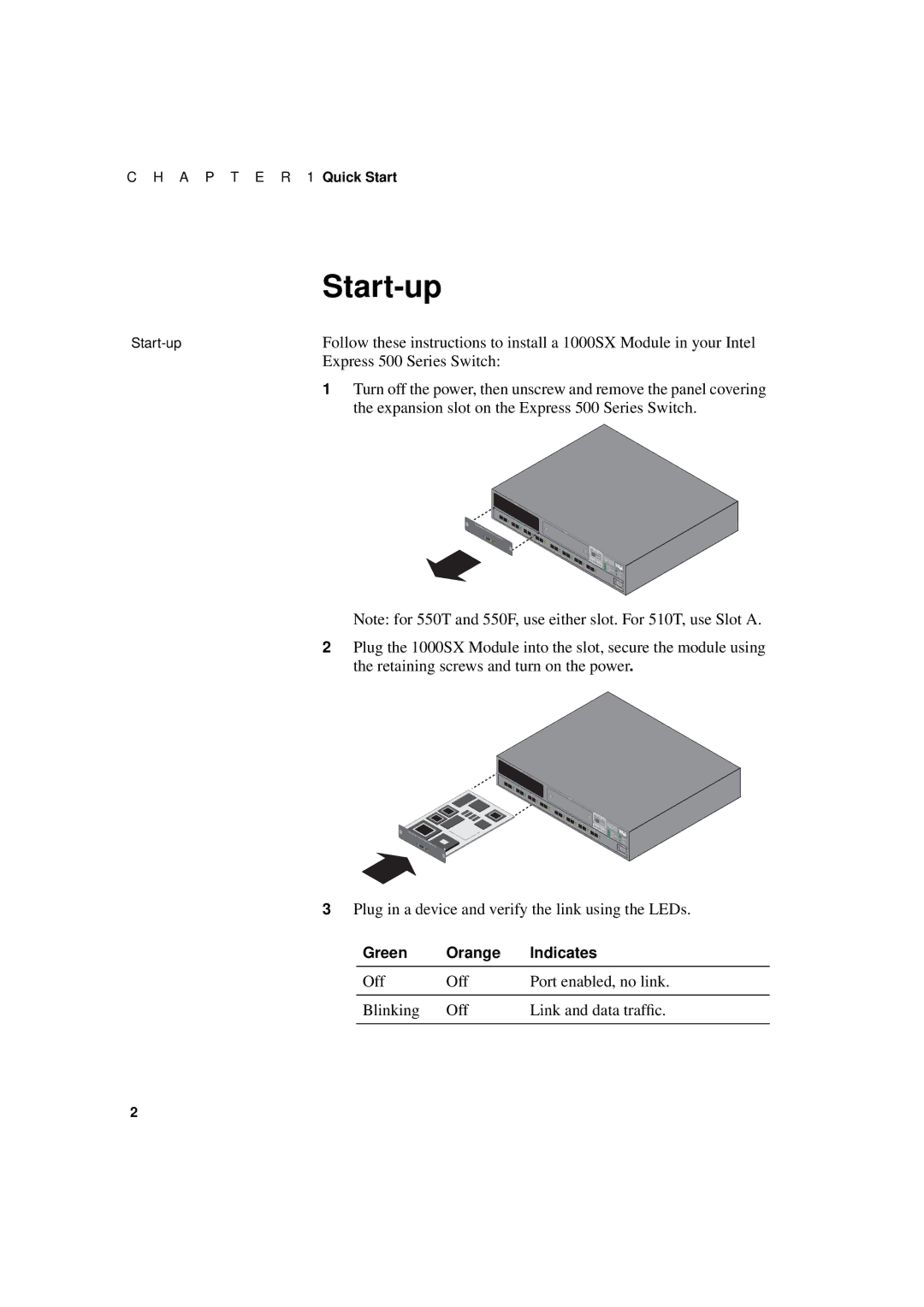 Intel 1000SX manual Start-up 