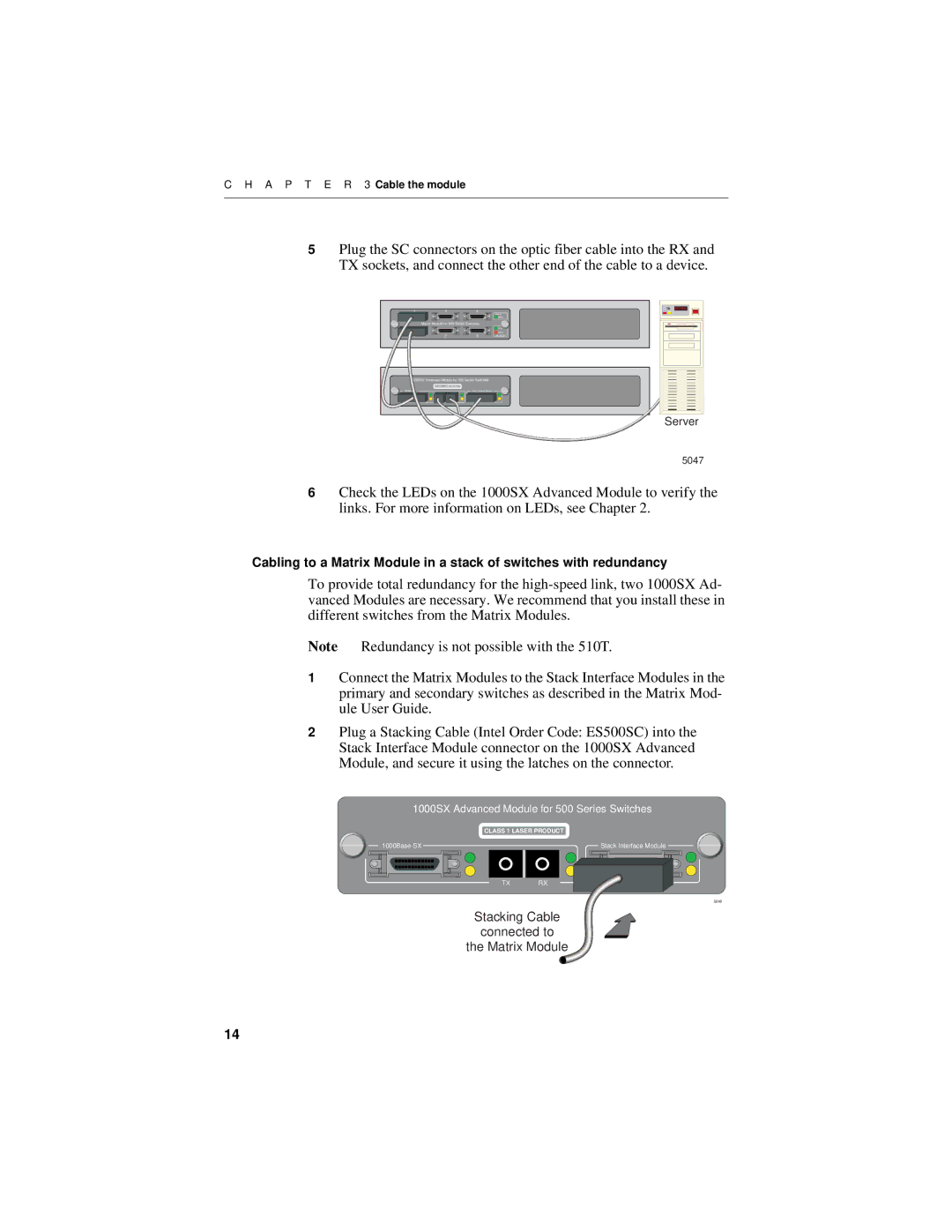 Intel 1000SX manual Stacking Cable Connected to Matrix Module 