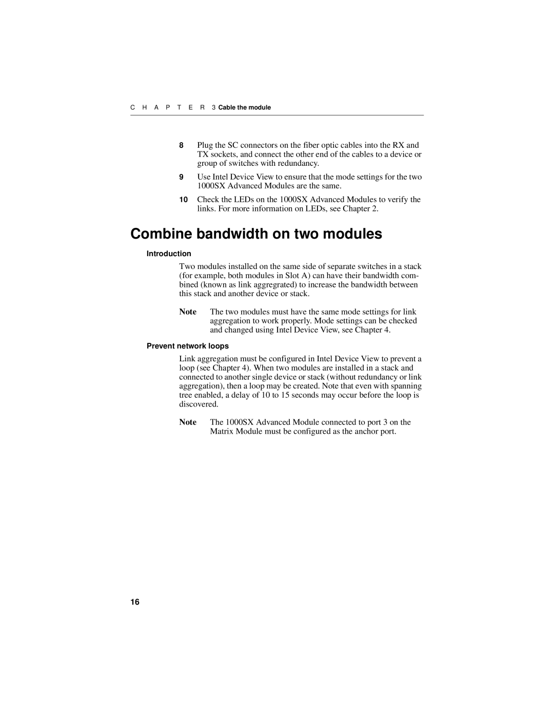 Intel 1000SX manual Combine bandwidth on two modules 