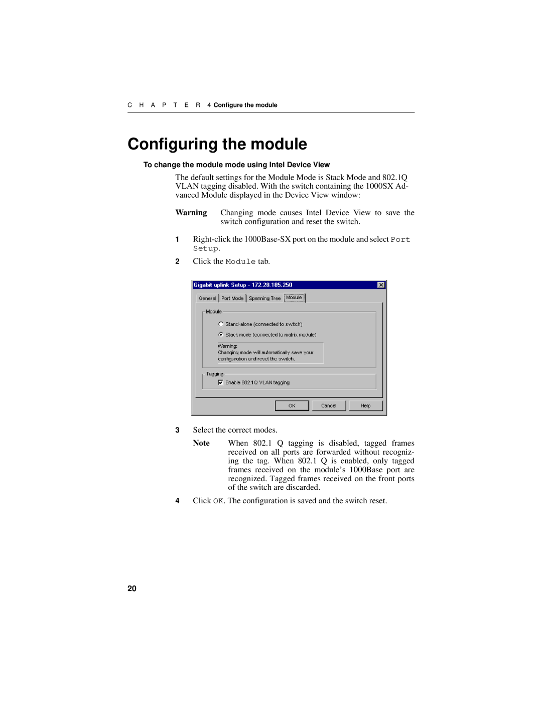 Intel 1000SX manual Configuring the module 