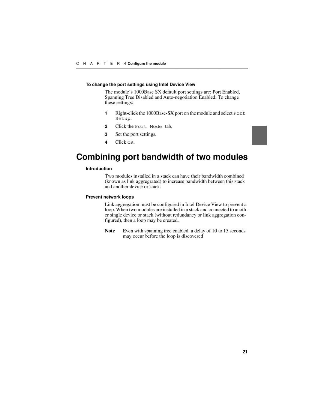 Intel 1000SX manual Combining port bandwidth of two modules 