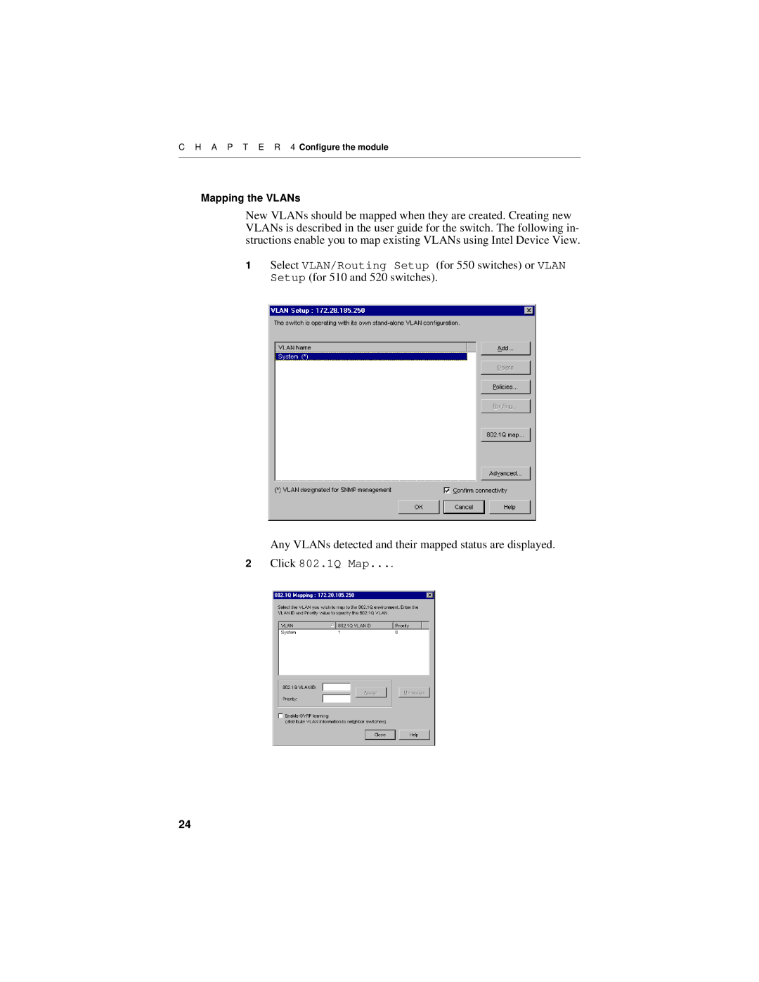 Intel 1000SX manual Click 802.1Q Map 