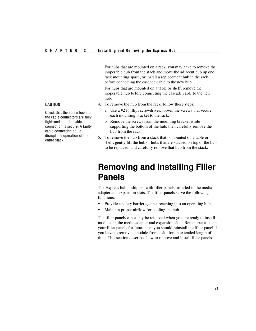 Intel 100BASE-TX manual Removing and Installing Filler Panels 