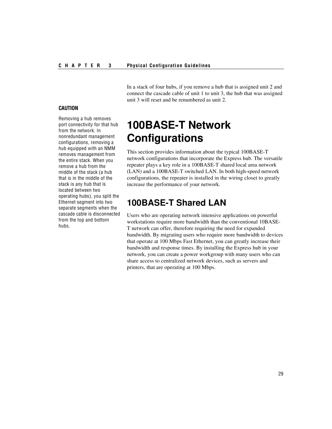 Intel 100BASE-TX manual 100BASE-TShared LAN, 100BASE-TNetwork Configurations 