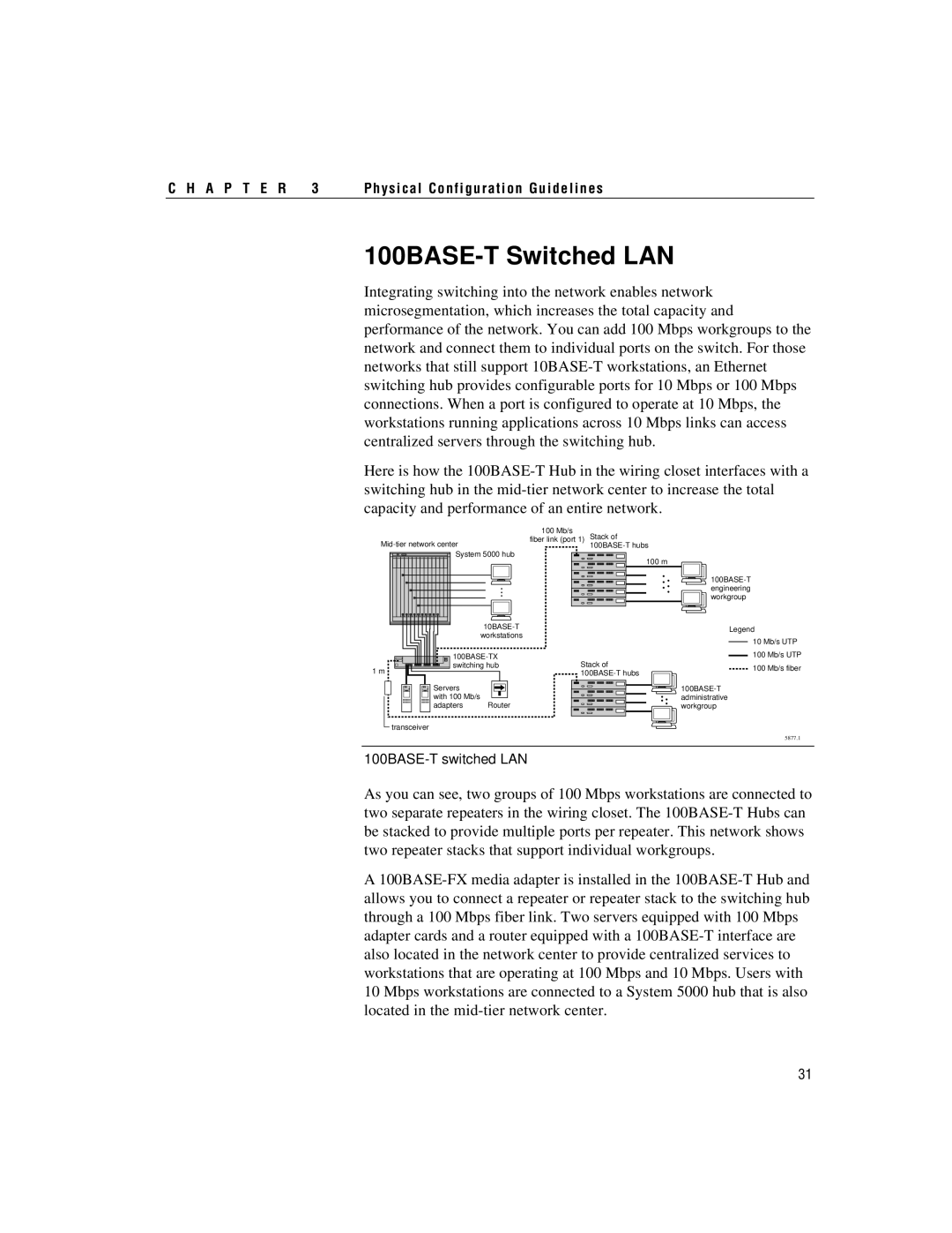 Intel 100BASE-TX manual 100BASE-TSwitched LAN, C H A P T E R, Physical Configuration Guidelines 