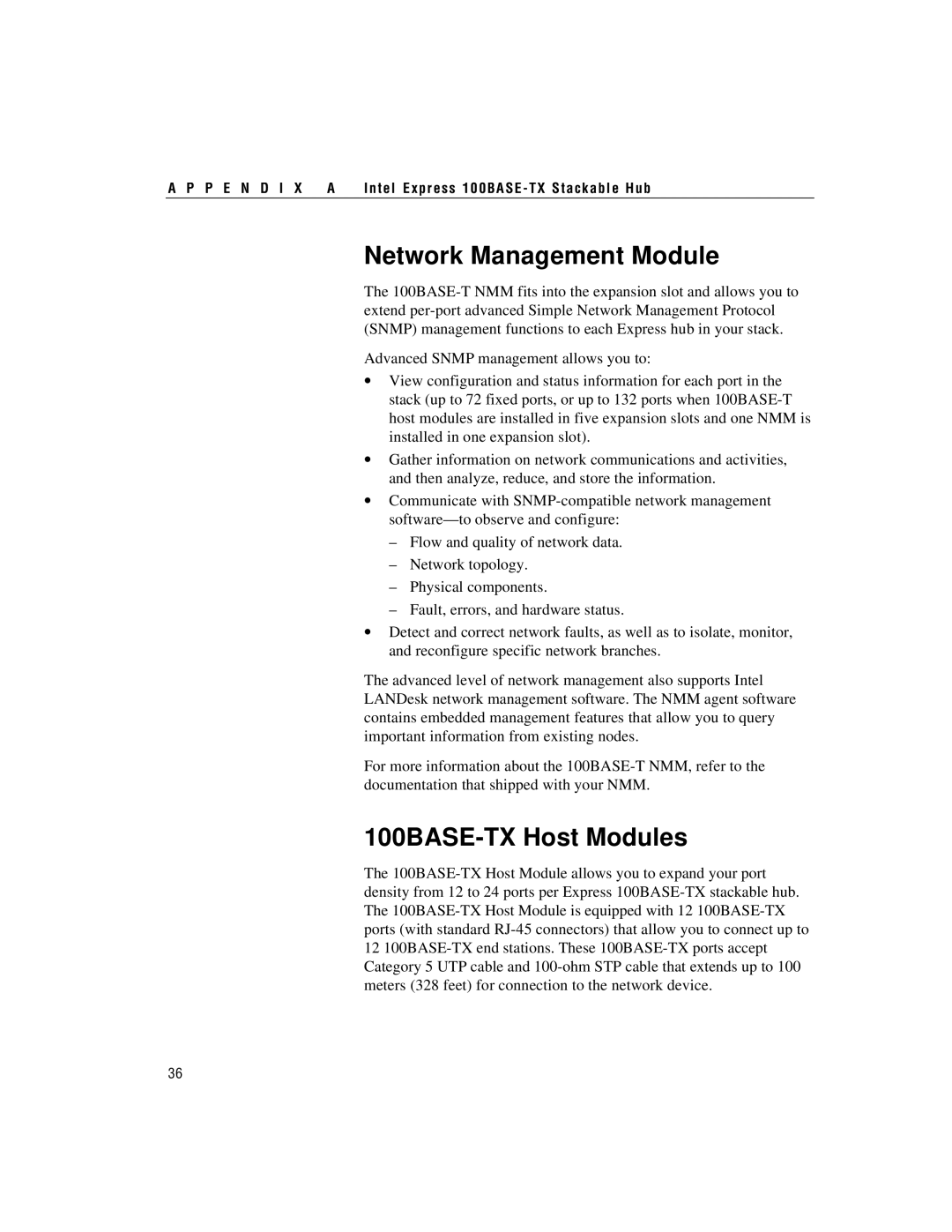 Intel manual Network Management Module, 100BASE-TXHost Modules 
