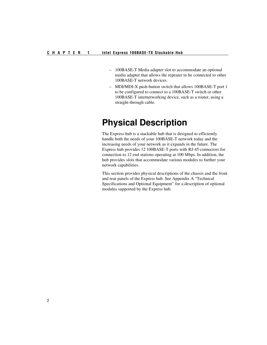 Intel 100BASE-TX manual Physical Description 