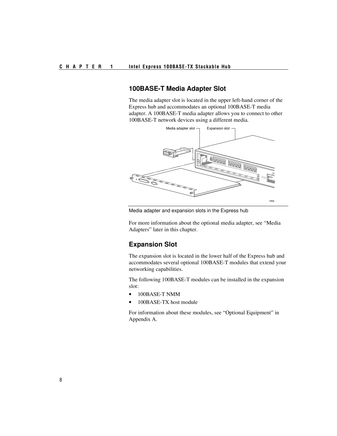 Intel 100BASE-TX manual 100BASE-T Media Adapter Slot, Expansion Slot 