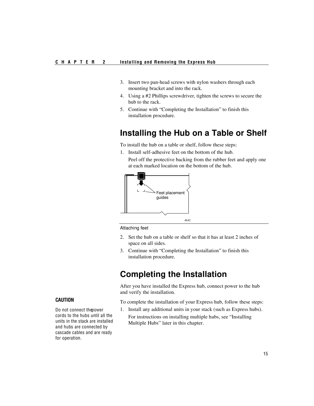 Intel 100BASE-TX manual Installing the Hub on a Table or Shelf, Completing the Installation 