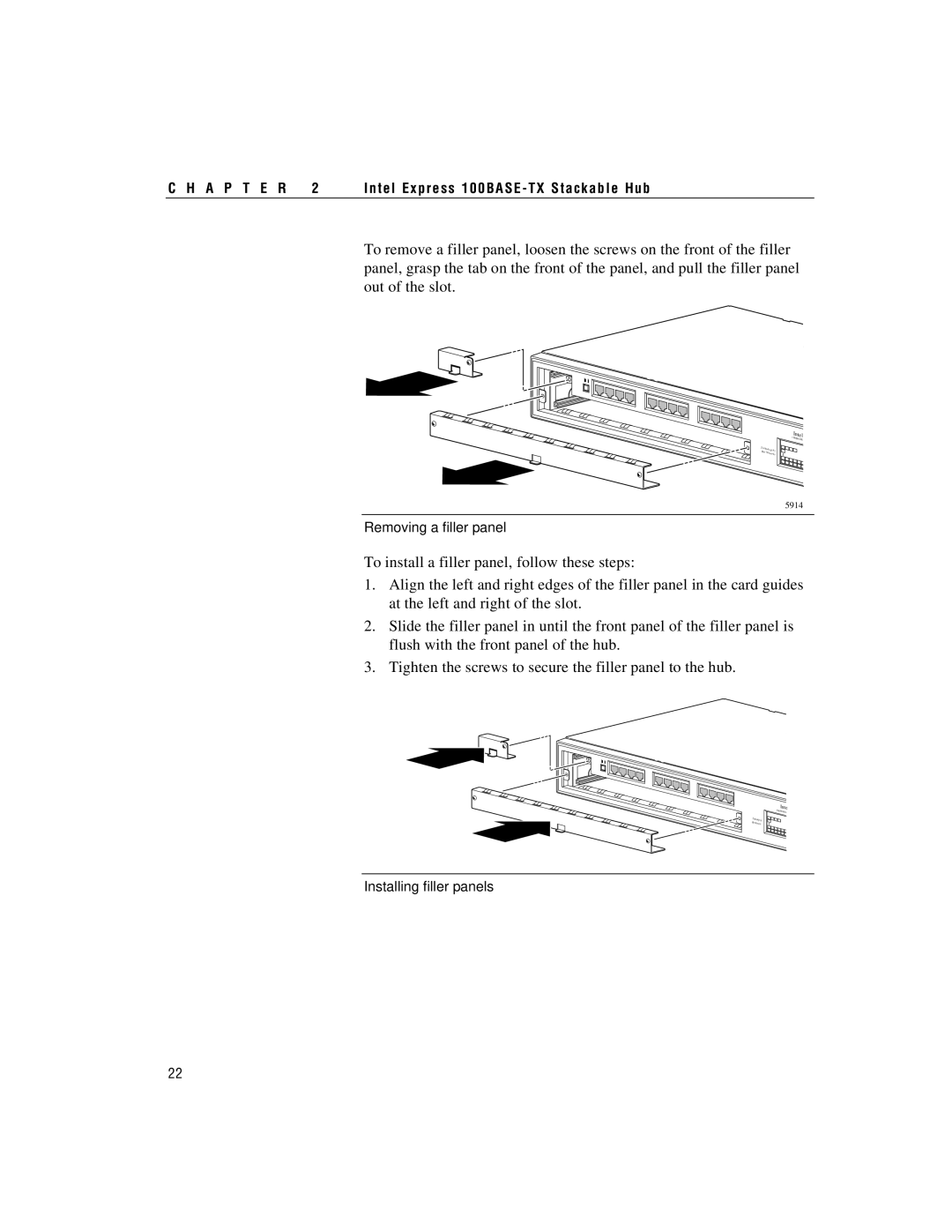 Intel 100BASE-TX manual Removing a filler panel 