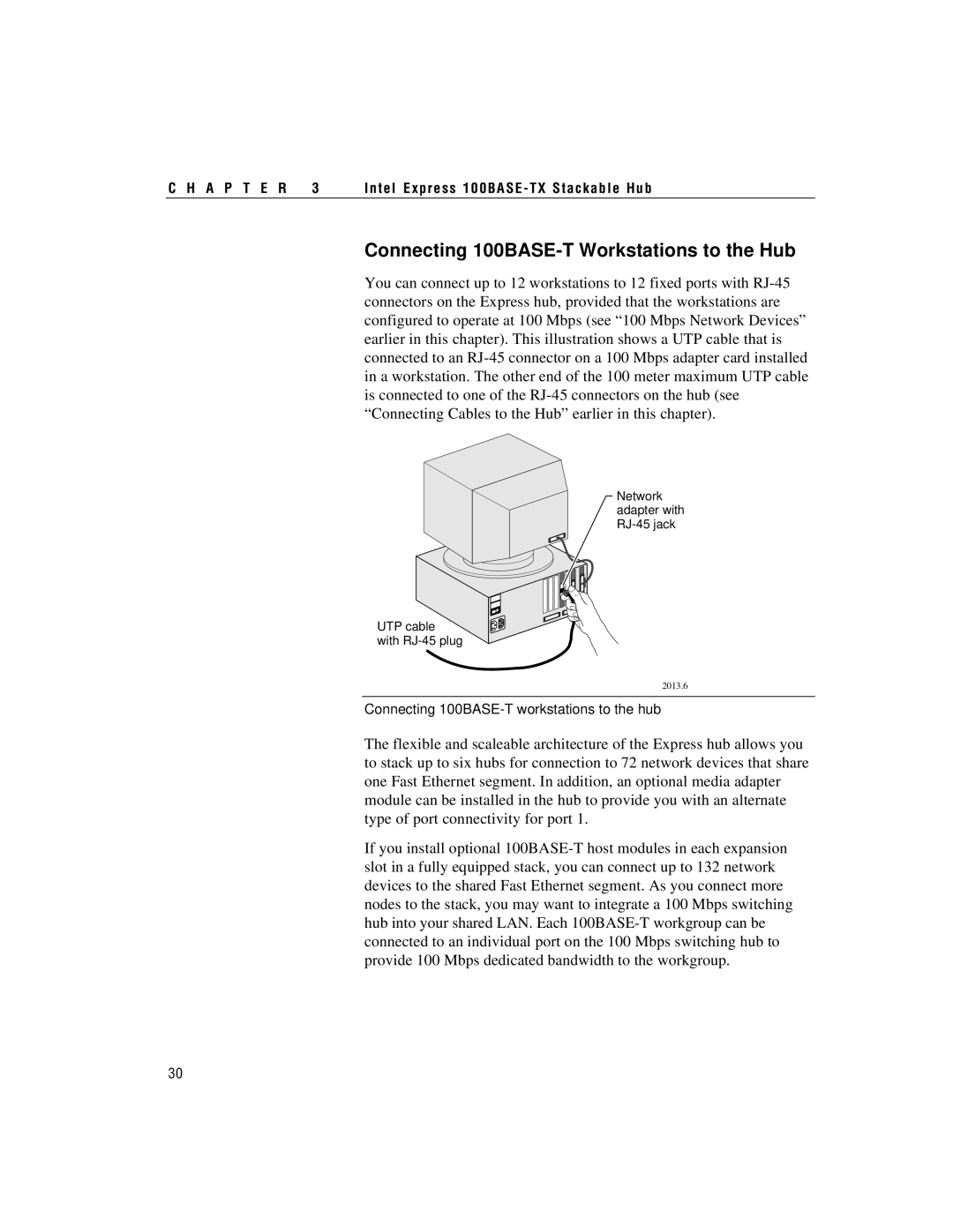 Intel 100BASE-TX manual Connecting 100BASE-T Workstations to the Hub 