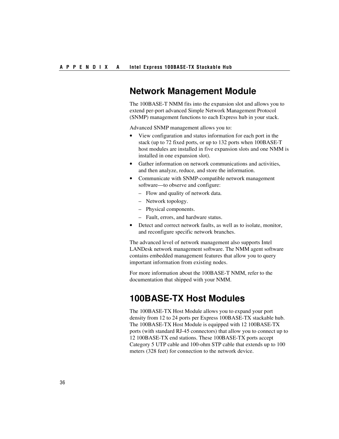 Intel manual Network Management Module, 100BASE-TX Host Modules 