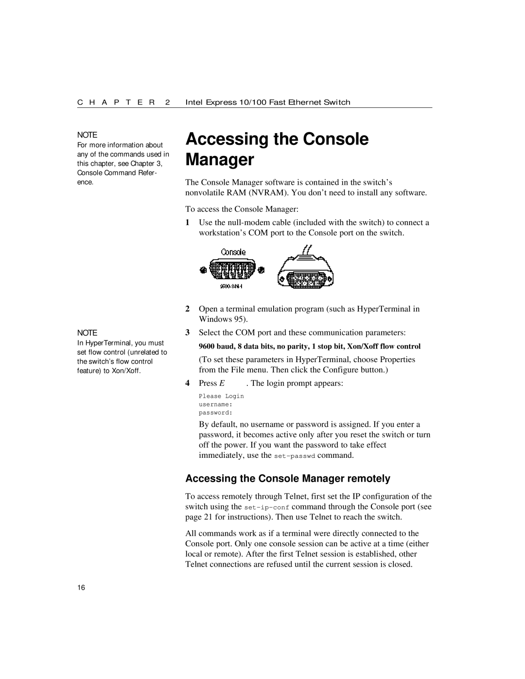 Intel 10/100 manual Accessing the Console Manager remotely 