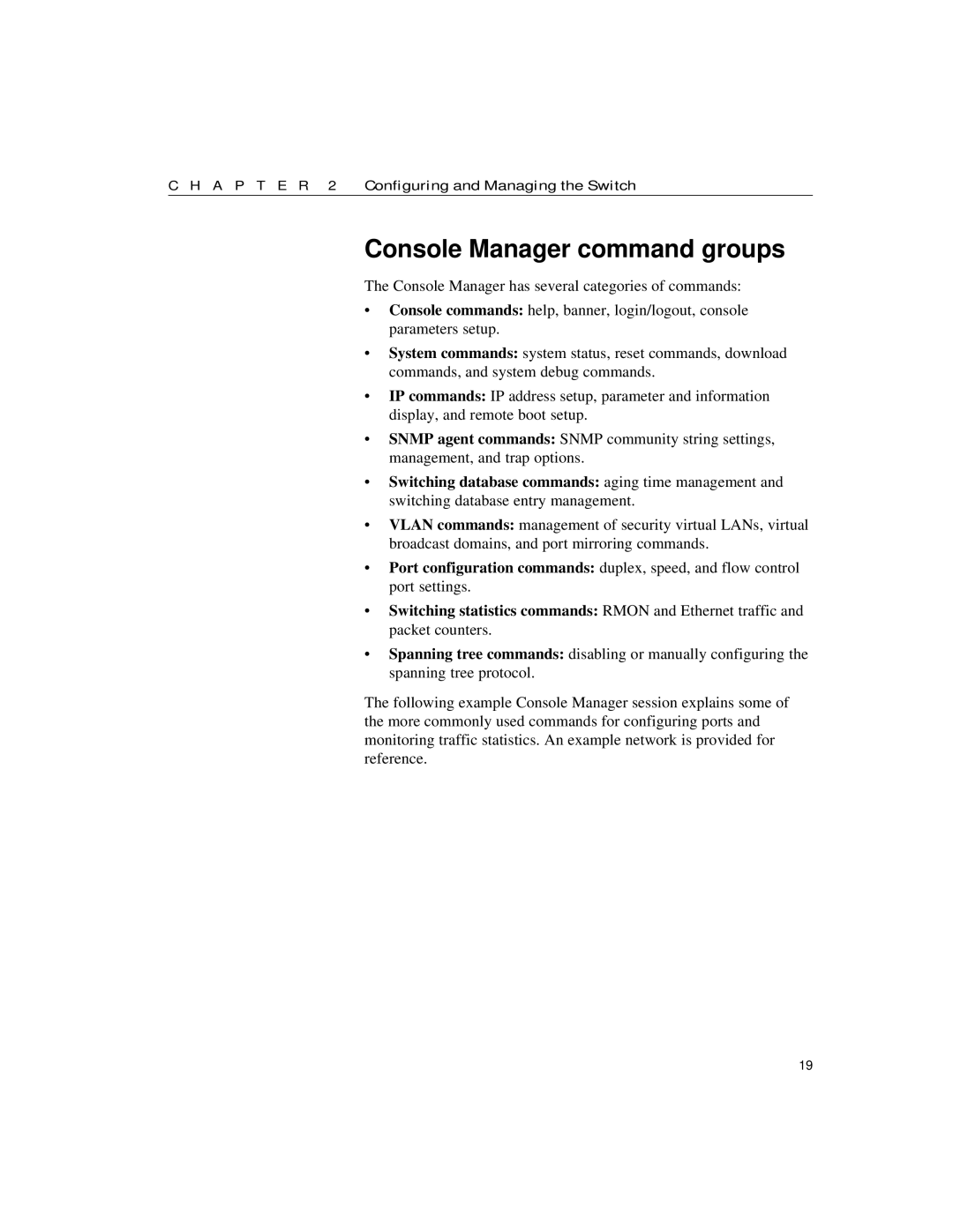 Intel 10/100 manual Console Manager command groups 