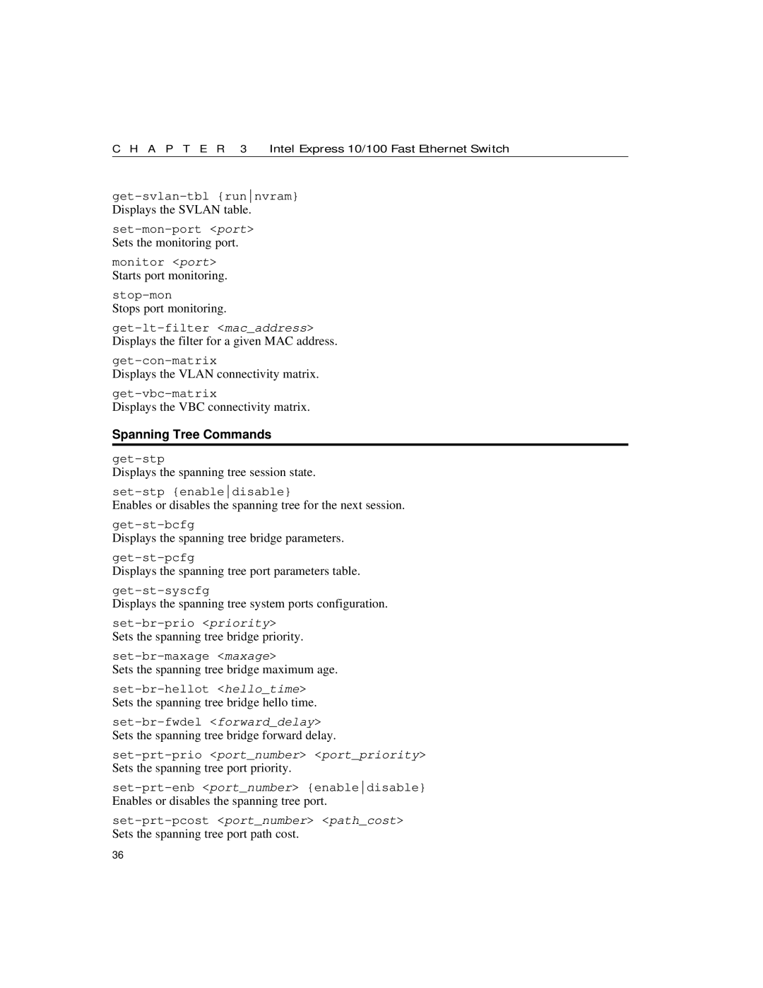 Intel 10/100 manual Spanning Tree Commands 