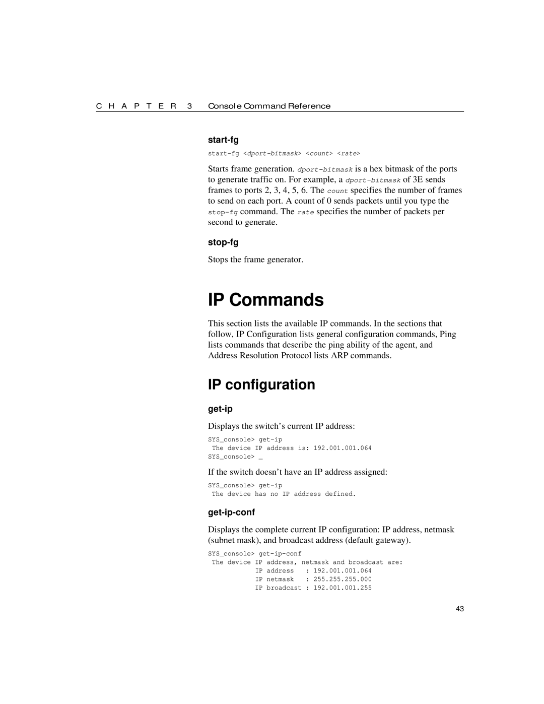 Intel 10/100 manual IP Commands, IP configuration 