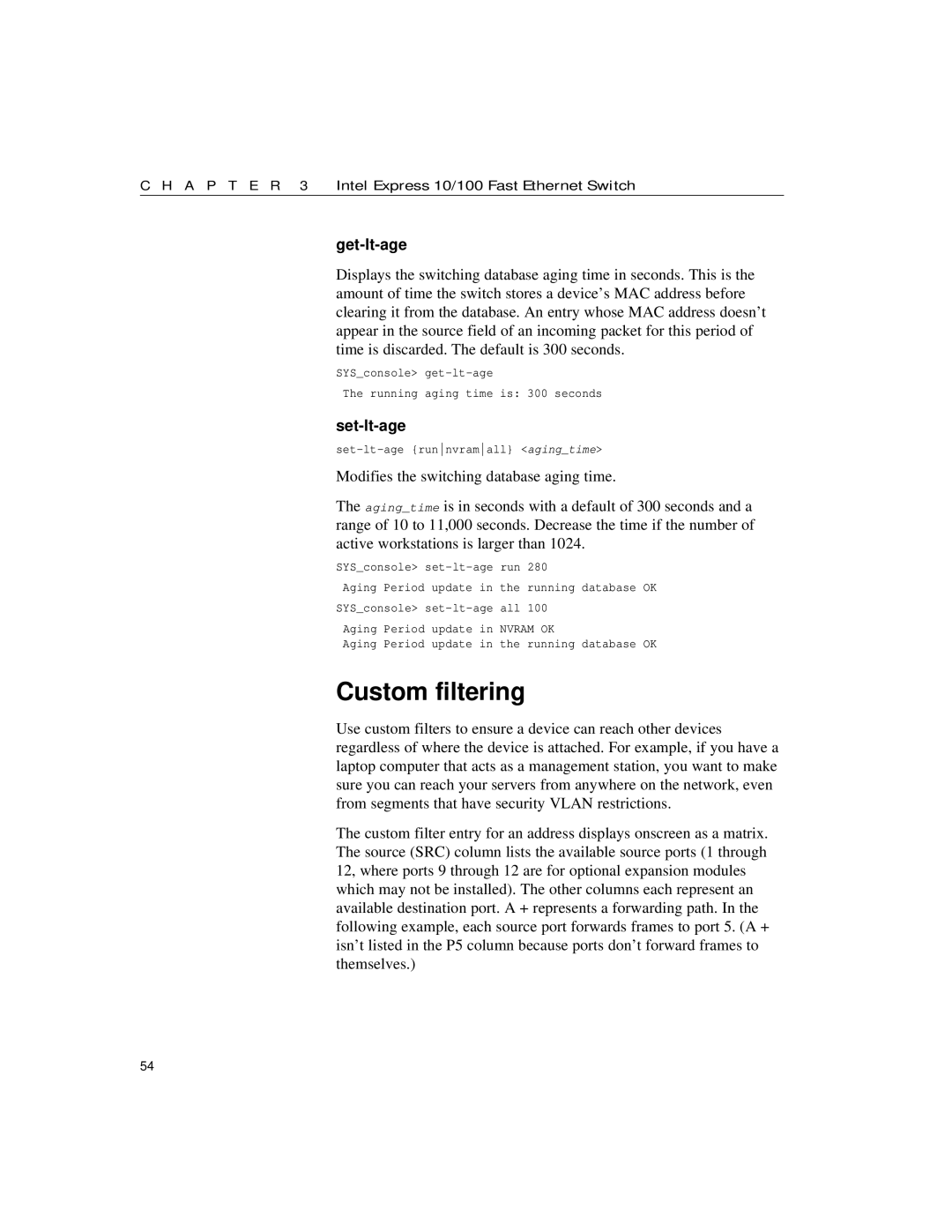 Intel 10/100 manual Custom filtering, Get-lt-age, Set-lt-age 